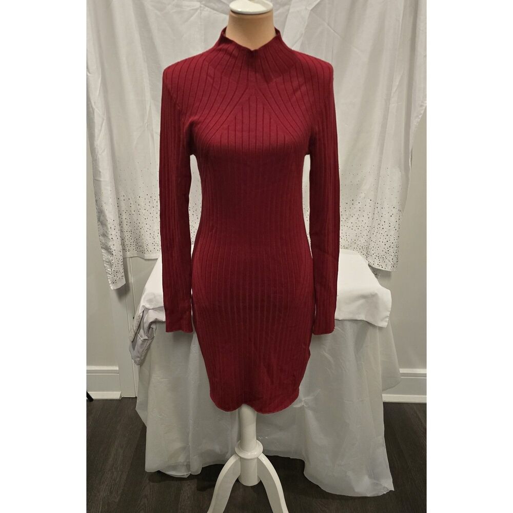 Abercrombie & Fitch Long Sleeve Mockneck Ribbed Sweater Dress, Dark Red, Sz: L